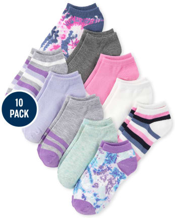 Girls Tie Dye Ankle Socks 10-Pack