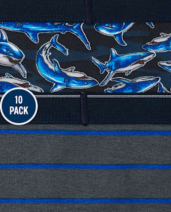 Boys Shark Boxer Brief Underwear 10-Pack