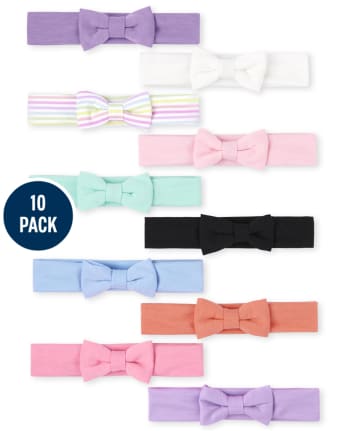 Lot de 10 bandeaux avec nœud pour bébé fille