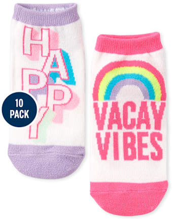 Calcetines tobilleros arcoíris para niñas, paquete de 10