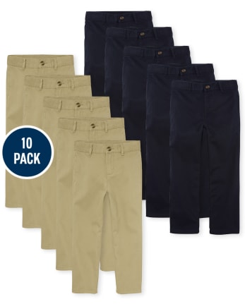 Pantalons chino extensibles d'uniforme pour garçons, paquet de 10