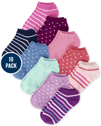 Girls Striped Ankle Socks 10-Pack