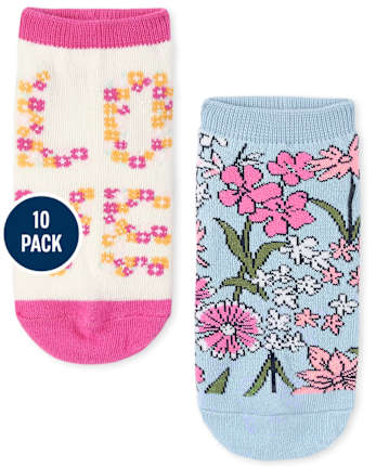 Paquete de 10 calcetines tobilleros florales para niñas