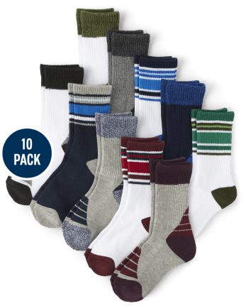 Boys Striped Athletic Crew Socks 10-Pack