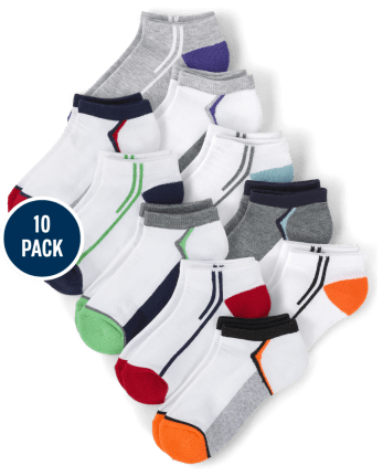 Calcetines tobilleros acolchados con bloques de color para niño, paquete de 10