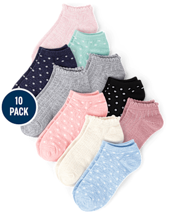 Girls Dot Ribbed Ankle Socks 10-Pack