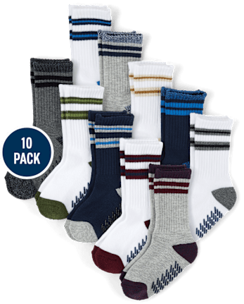 Lot de 10 paires de chaussettes mi-mollet rembourrées à rayures pour garçon
