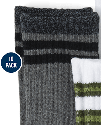 Boys Striped Cushioned Crew Socks 10-Pack