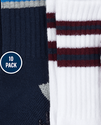 Boys Striped Cushioned Crew Socks 10-Pack