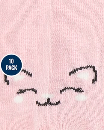 Lot de 10 chaussettes courtes pour petites filles à motifs de chats
