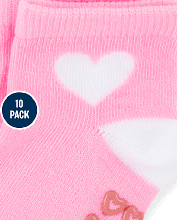 Lot de 10 chaussettes mi-longues à motif cœur pour petites filles