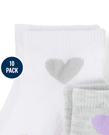 Lot de 10 chaussettes mi-longues à motif cœur pour petites filles