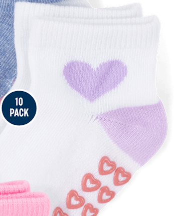 Lot de 10 chaussettes mi-longues à motif cœur pour petites filles