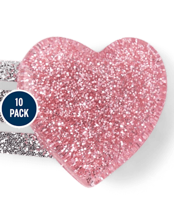 Girls Glitter Heart Hair Clip 10-Pack