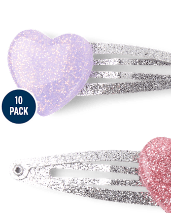 Girls Glitter Heart Hair Clip 10-Pack