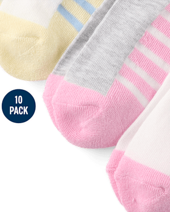 Girls Colorblock Cushioned Ankle Socks 10-Pack