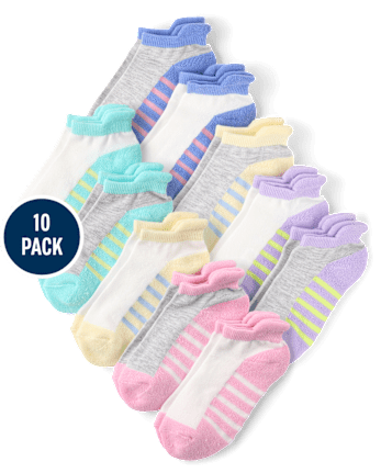 Girls Colorblock Cushioned Ankle Socks 10-Pack
