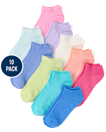Girls Rainbow Ankle Socks 10-Pack