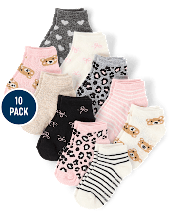 Girls Leopard Ankle Socks 10-Pack