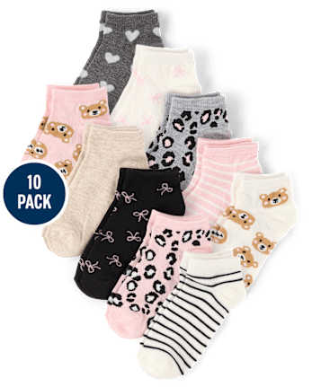 Girls Leopard Ankle Socks 10-Pack