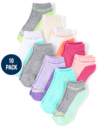 Girls Colorblock Cushioned Ankle Socks 10-Pack
