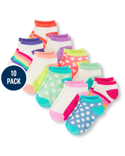 Calcetines tobilleros con estampado colorido para niñas pequeñas, paquete de 10