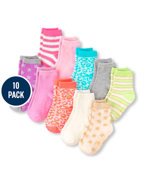 Paquete de 10 calcetines midi con estampado de leopardo metalizado para niñas pequeñas