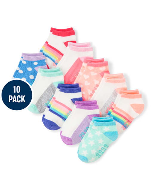 Calcetines tobilleros estampados para niñas pequeñas, paquete de 10