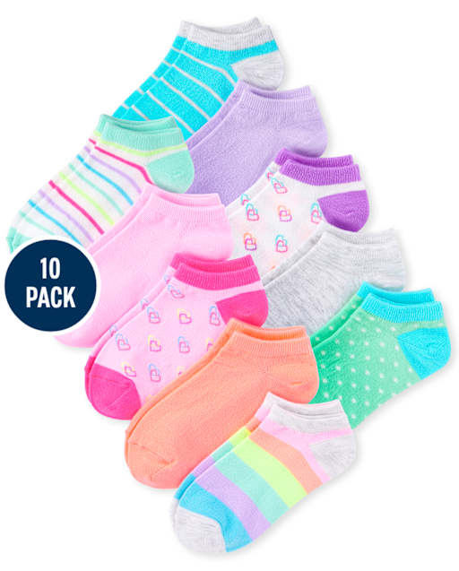 Girls Rainbow Ankle Socks 10-Pack