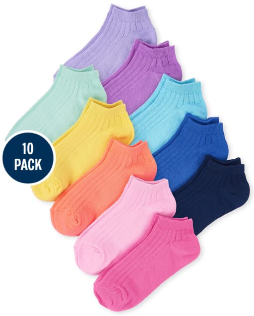 Calcetines tobilleros arcoíris para niñas, paquete de 10
