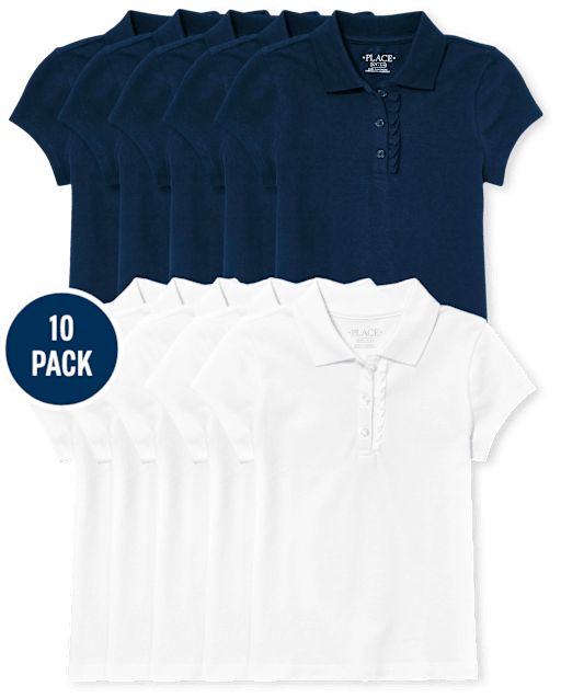 Polo de piqué con volantes de uniforme para niñas, paquete de 10