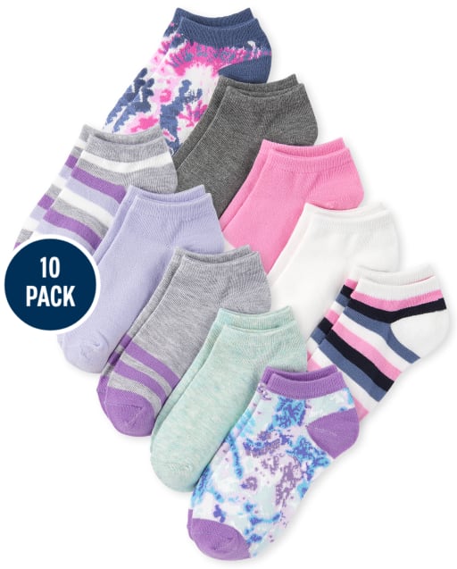 Calcetines tobilleros teñidos anudados para niñas, paquete de 10