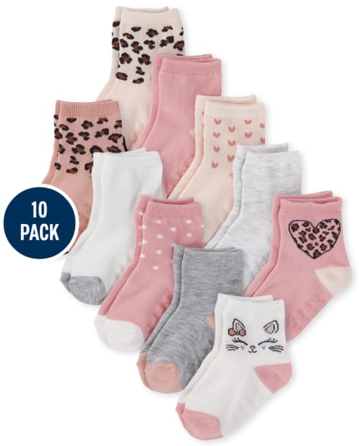 Calcetines midi de leopardo para niñas pequeñas, paquete de 10