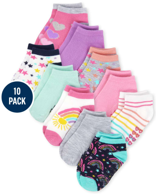 Toddler Girls Rainbow Ankle Socks 10-Pack
