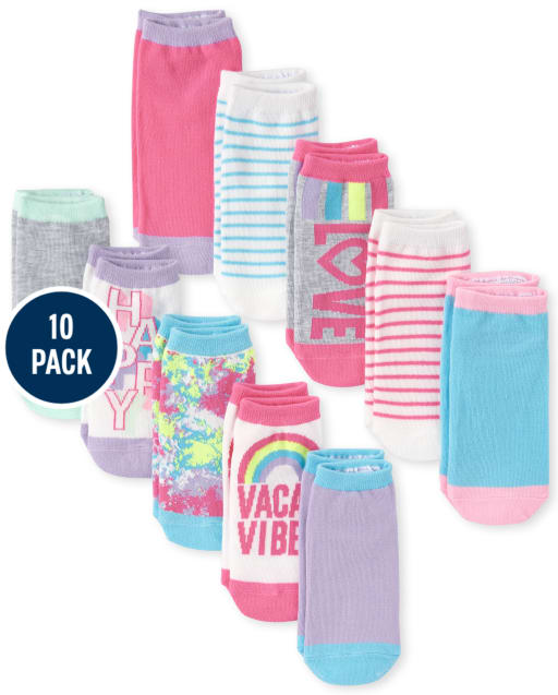 Girls Rainbow Ankle Socks 10-Pack
