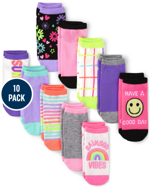Girls Rainbow Ankle Socks 10-Pack