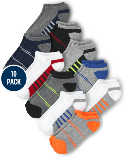 Boys Striped Ankle Socks 10-Pack