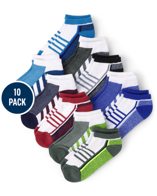 Boys Colorblock Athletic Ankle Socks 10-Pack