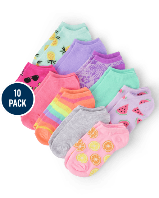 Girls Tropical Low Ankle Socks 10-Pack