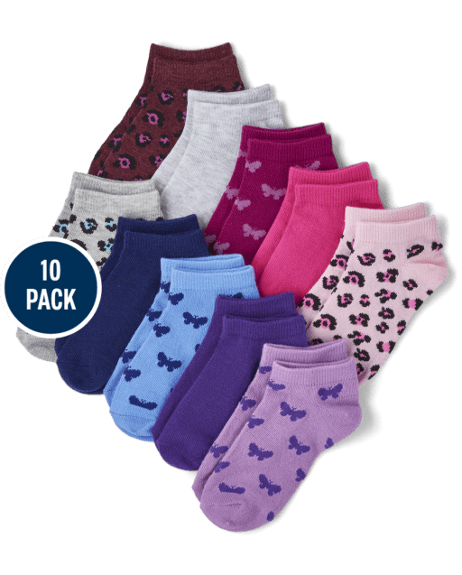Girls Leopard Super Soft Ankle Socks 10-Pack