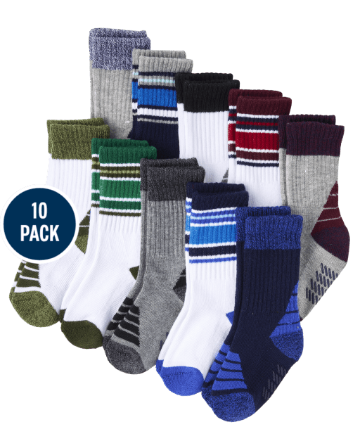 Baby And Toddler Boys Cushioned Striped Crew Socks 10-Pack