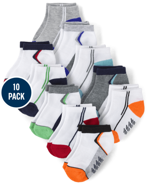 Paquete de 10 calcetines tobilleros acolchados con bloques de colores para bebés y niños pequeños