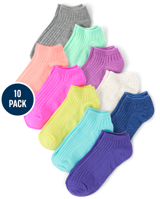Girls Ribbed Ankle Socks 10-Pack