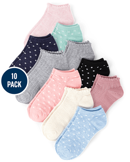 Girls Dot Ribbed Ankle Socks 10-Pack