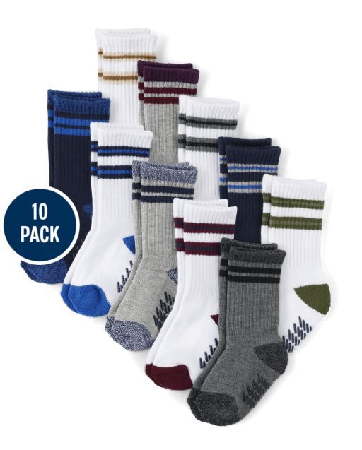 Baby And Toddler Boys Striped Cushioned Crew Socks 10-Pack