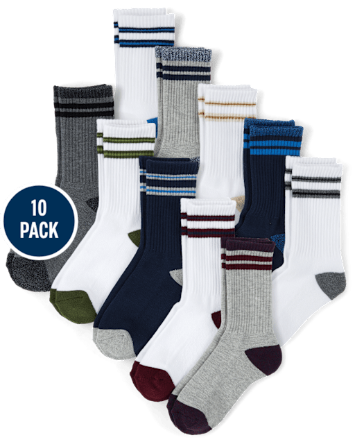 Lot de 10 paires de chaussettes mi-mollet rembourrées à rayures pour garçon