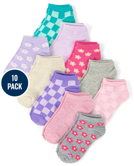 Girls Floral Ankle Socks 10-Pack
