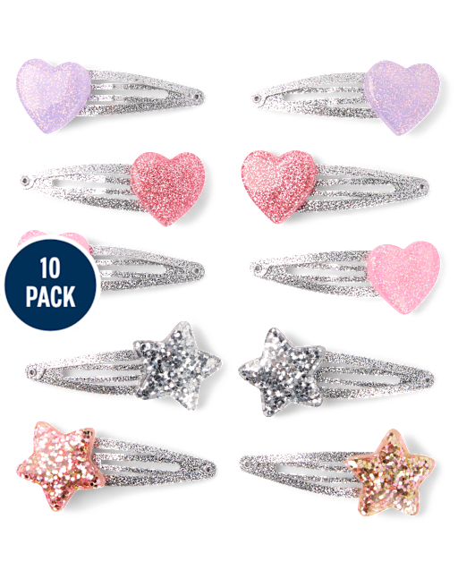 Girls Glitter Heart Hair Clip 10-Pack