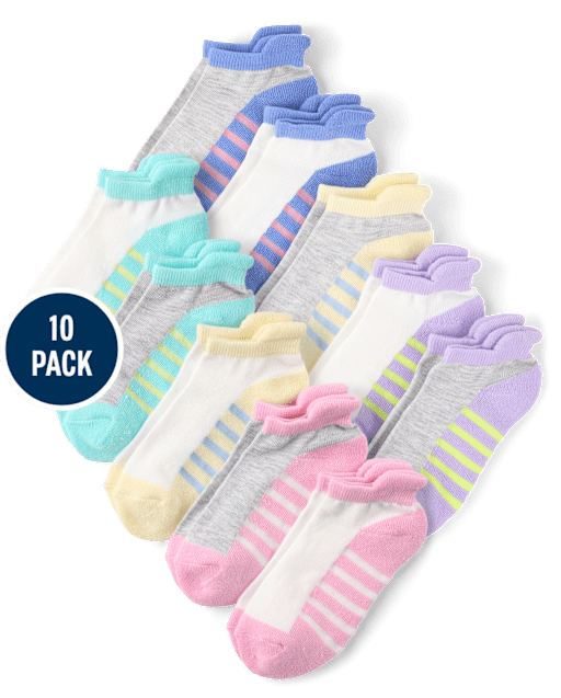 Girls Colorblock Cushioned Ankle Socks 10-Pack