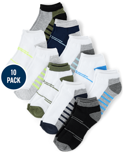 Boys Colorblock Cushioned Ankle Socks 10-Pack